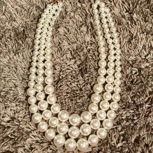 Triple Strand Pearl Statement Necklace